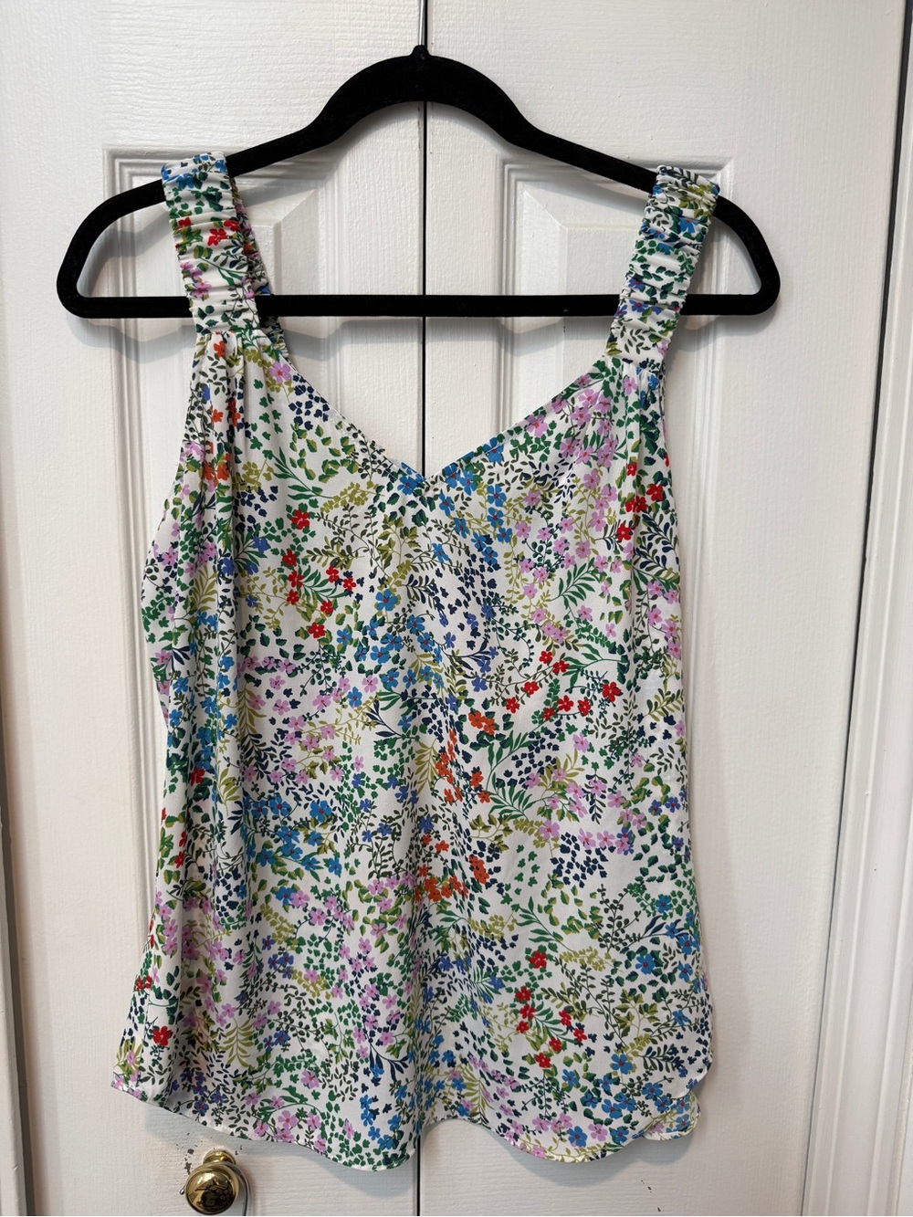 CAbi Floral V-Neck Sleeveless Tank — White with Multicolor Blossoms